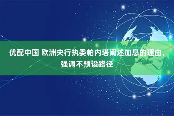 优配中国 欧洲央行执委帕内塔阐述加息的理由，强调不预设路径