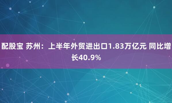 配股宝 苏州：上半年外贸进出口1.83万亿元 同比增长40.9%